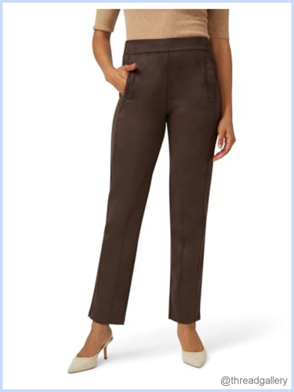 Suede Pull-On Leggings Mid Rise Skinny Pants Casual Fall